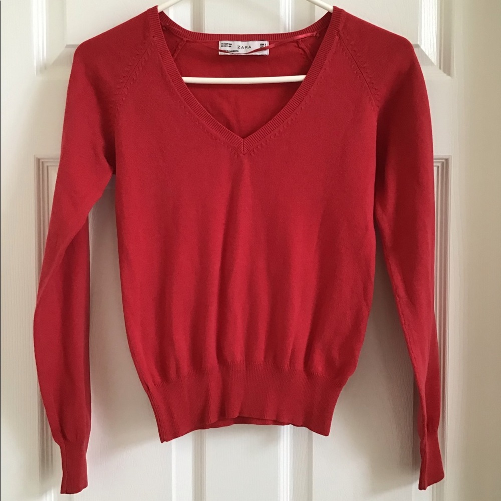 Zara Red V-Neck Sweater